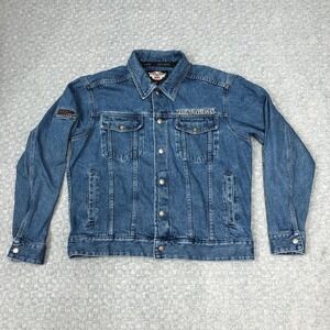 Harley Davidson Denim Jacket Mens Large Blue 105th Anniversary Biker Motorcycle